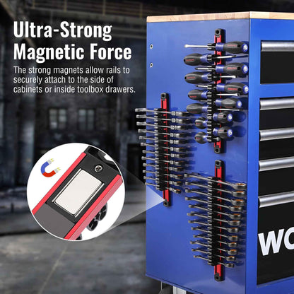 WORKPRO Magnetic Screwdriver Organizer and Wrench Organizer, Aluminum Rail Magnetic Tool Organizer, Tool Holder, Toolbox Organization, 24-Slot Screwdriver and Wrench Holder (Tools not Included) - Track Minded HPDE, LLC