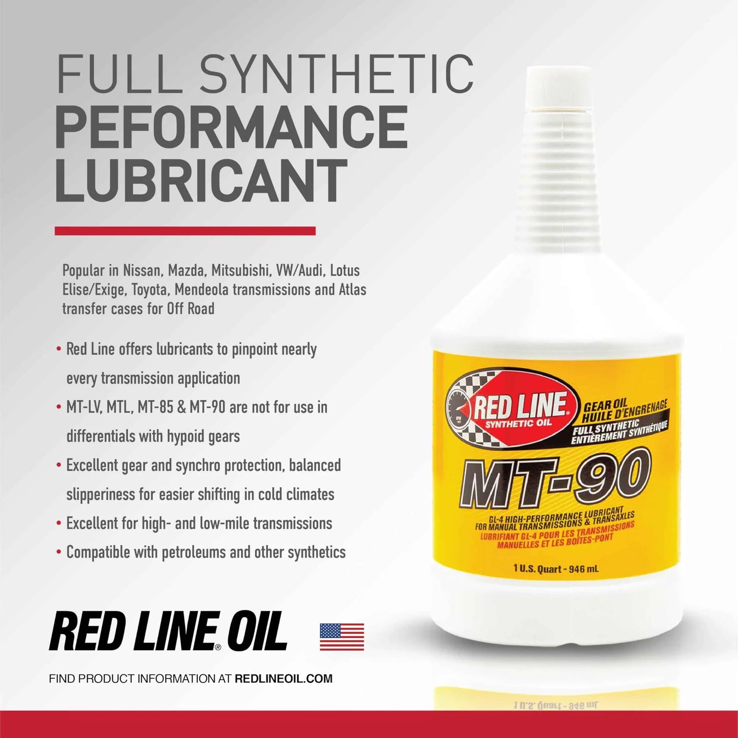 Red Line 50304 MT-90 75W-90 GL-4 Manual Transmission and Transaxle Lubricant (MTL)- 1 Quart - Track Minded HPDE, LLC
