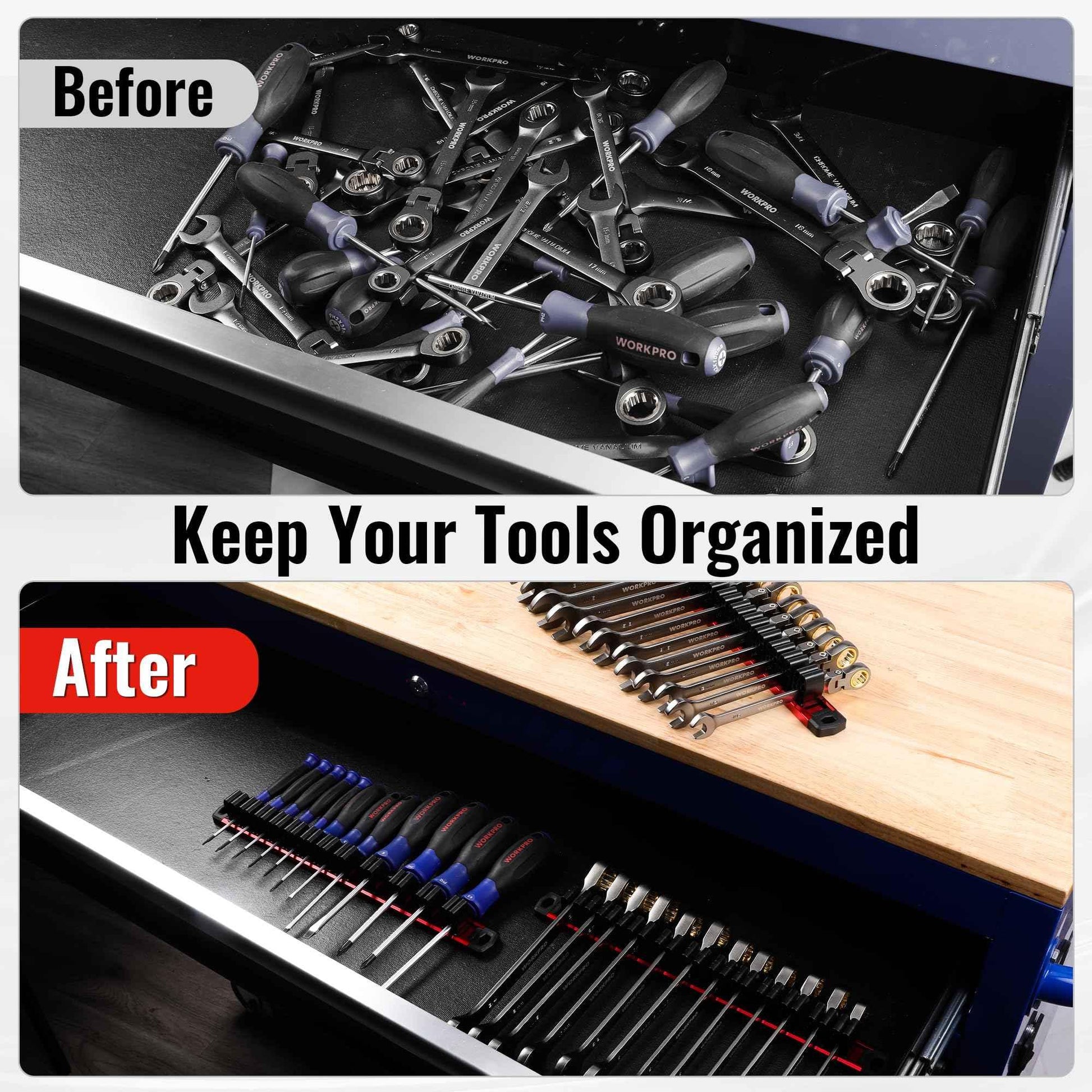 WORKPRO Magnetic Screwdriver Organizer and Wrench Organizer, Aluminum Rail Magnetic Tool Organizer, Tool Holder, Toolbox Organization, 12-Slot Screwdriver and Wrench Holder (Tools not Included) - Track Minded HPDE, LLC