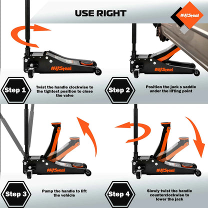AV Steel Low Profile Floor Jack 3 Ton (6600 lbs), Heavy Duty Hydraulic Jack for Car, Heavy-Duty Floor Jack with Dual Pistons Quick Lift Pump, Car Floor Jack with Lifting Range 3-1/8'' to 19-7/8'' - Track Minded HPDE, LLC