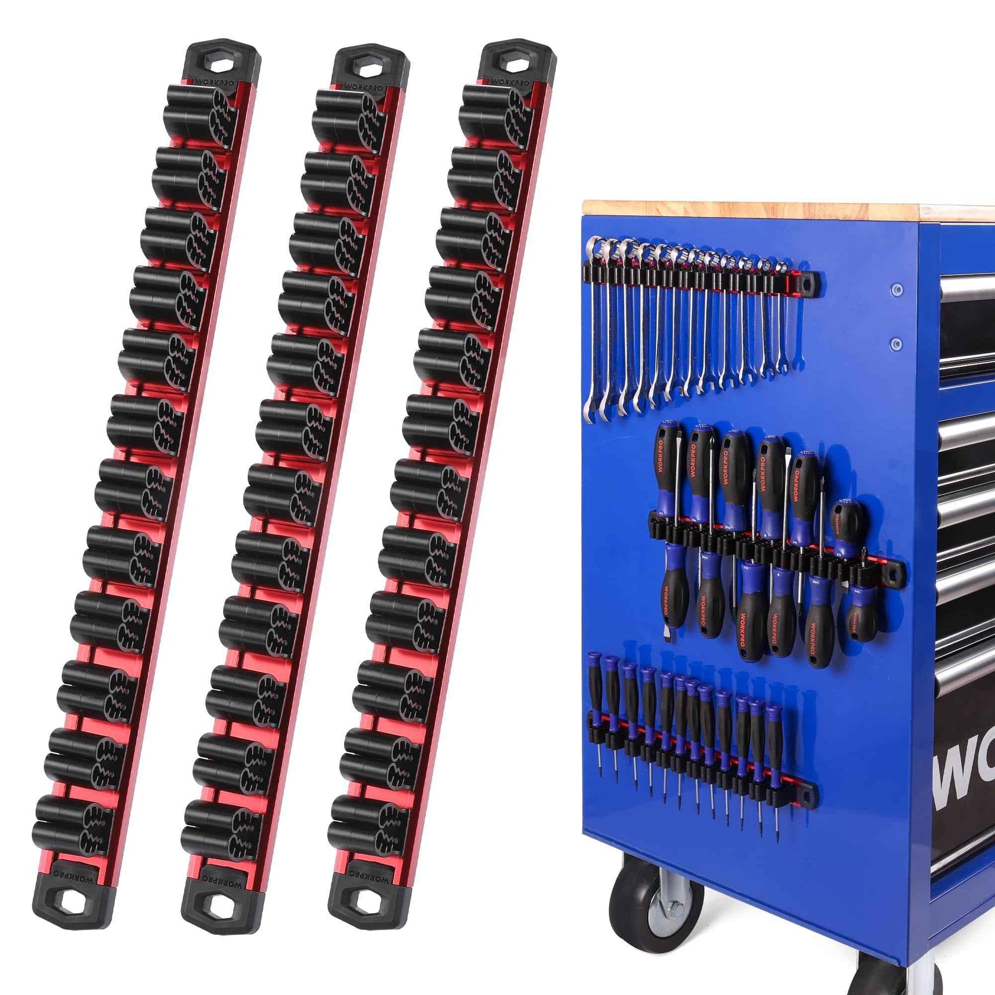 WORKPRO Magnetic Screwdriver Organizer and Wrench Organizer, Aluminum Rail Magnetic Tool Organizer, Tool Holder, Toolbox Organization, 36-Slot Screwdriver and Wrench Holder (Tools not Included) - Track Minded HPDE, LLC