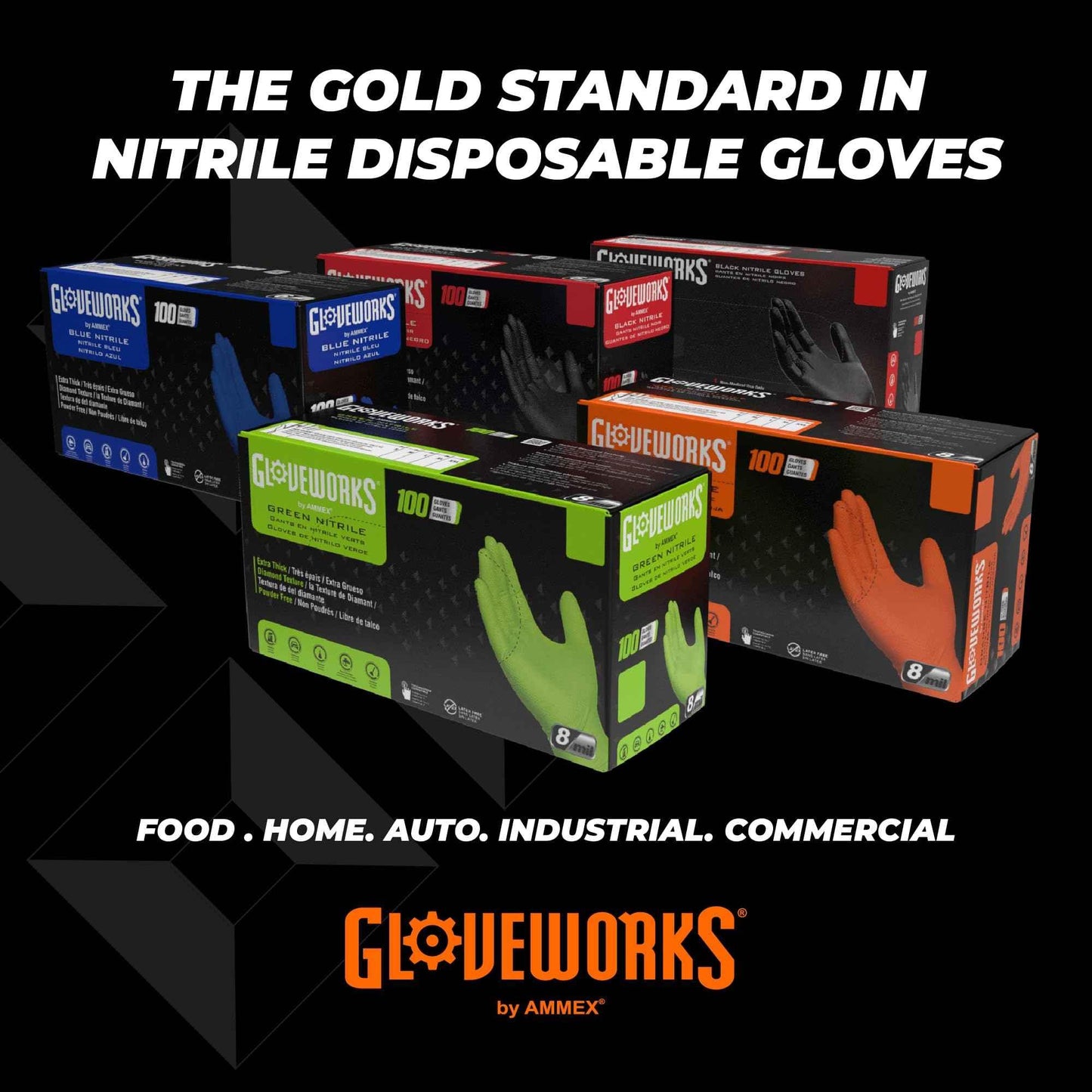 GLOVEWORKS HD Orange Nitrile Industrial Disposable Gloves, 8 Mil, Latex-Free, Raised Diamond Texture, Large, Box of 100 - Track Minded HPDE, LLC