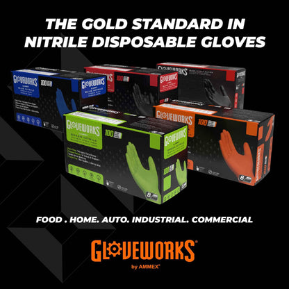 GLOVEWORKS HD Orange Nitrile Industrial Disposable Gloves, 8 Mil, Latex-Free, Raised Diamond Texture, Large, Box of 100 - Track Minded HPDE, LLC