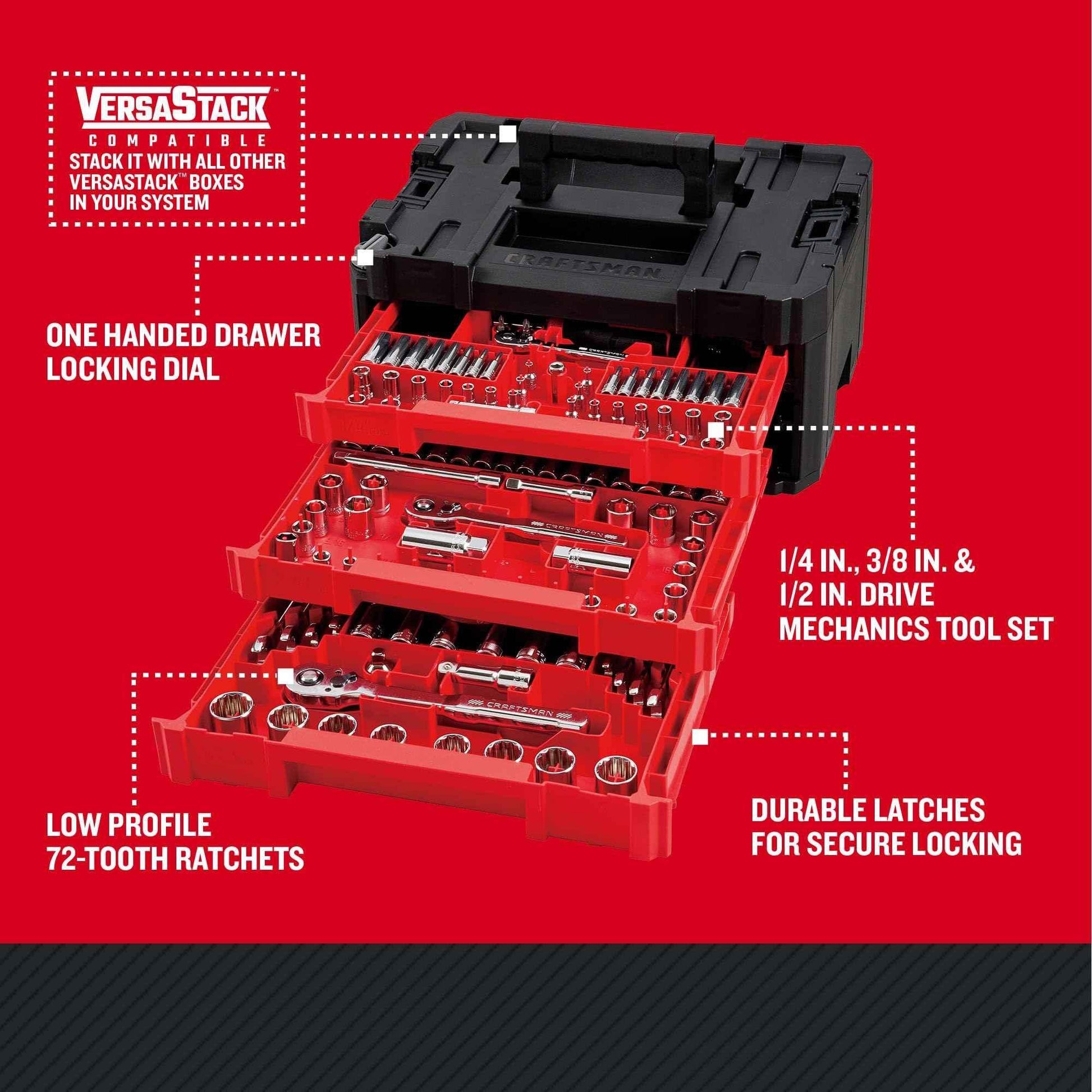 Craftsman 262-Piece Mechanic Tool Set with 3-Drawer VERSASTACK Tool Box, SAE and Metric Socket Set with Combination Wrenches and Spark Plug Sockets (CMMT45309) - Track Minded HPDE, LLC