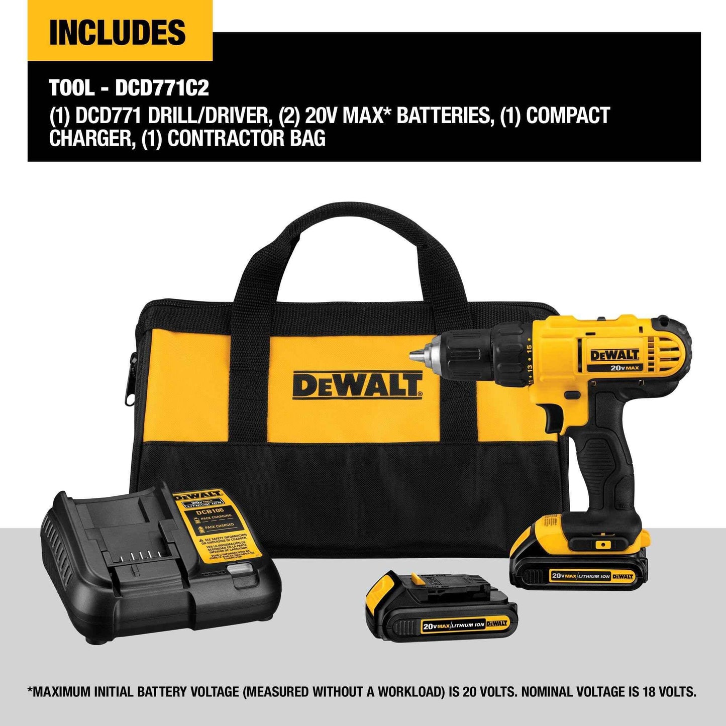 DEWALT 20V Max Cordless Drill/Driver Kit, 2 Batteries and Charger Included (DCD771C2) - Track Minded HPDE, LLC