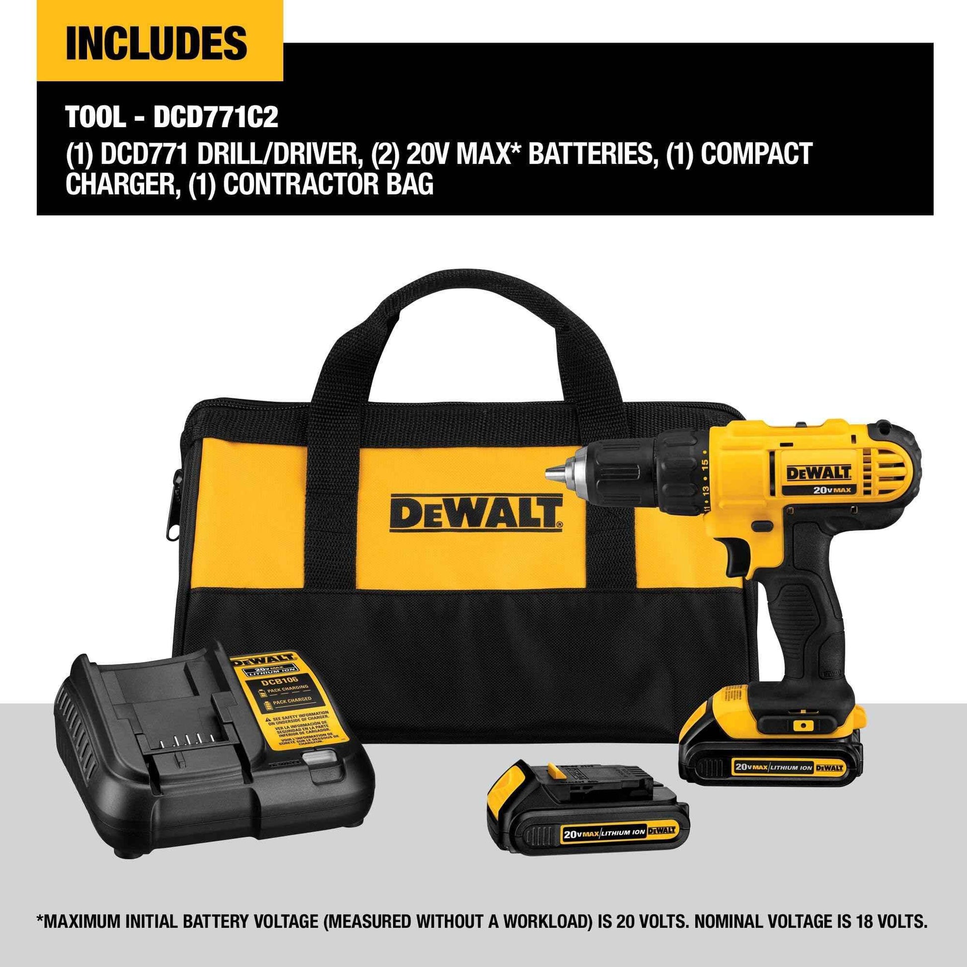 DEWALT 20V Max Cordless Drill/Driver Kit, 2 Batteries and Charger Included (DCD771C2) - Track Minded HPDE, LLC
