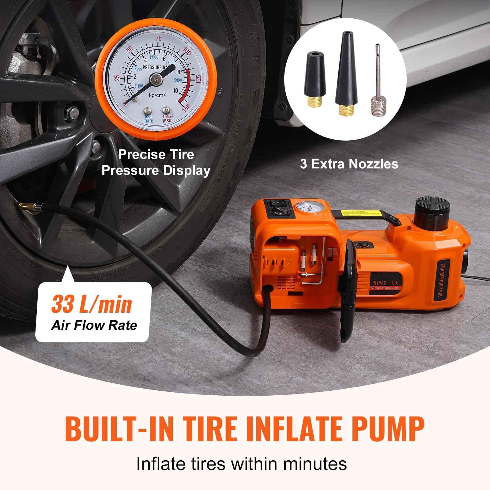 VEVOR Electric Car Jack, 5 Ton/11023 LBS Hydraulic Jack Lift with Electric Impact Wrench, Built-in Inflatable Pump, and LED Light for SUV MPV Sedan Truck Garage Repair - Track Minded HPDE, LLC