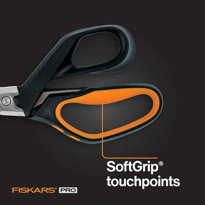 Fiskars Pro PowerArc Shop Shears, Heavy Duty Stainless Steel Scissor, Industrial Grade Tool for Building and Construction, 10 in, Orange/Black - Track Minded HPDE, LLC