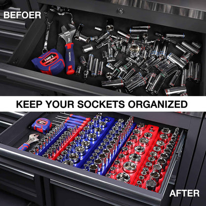 WORKPRO Magnetic Socket Organizer Set, 6-Piece Socket Holder Set Includes 1/4", 3/8", 1/2" Drive Metric SAE Socket Trays, Holds 143 Pieces Sockets, Christmas Gift for Men(Socket not Included) - Track Minded HPDE, LLC