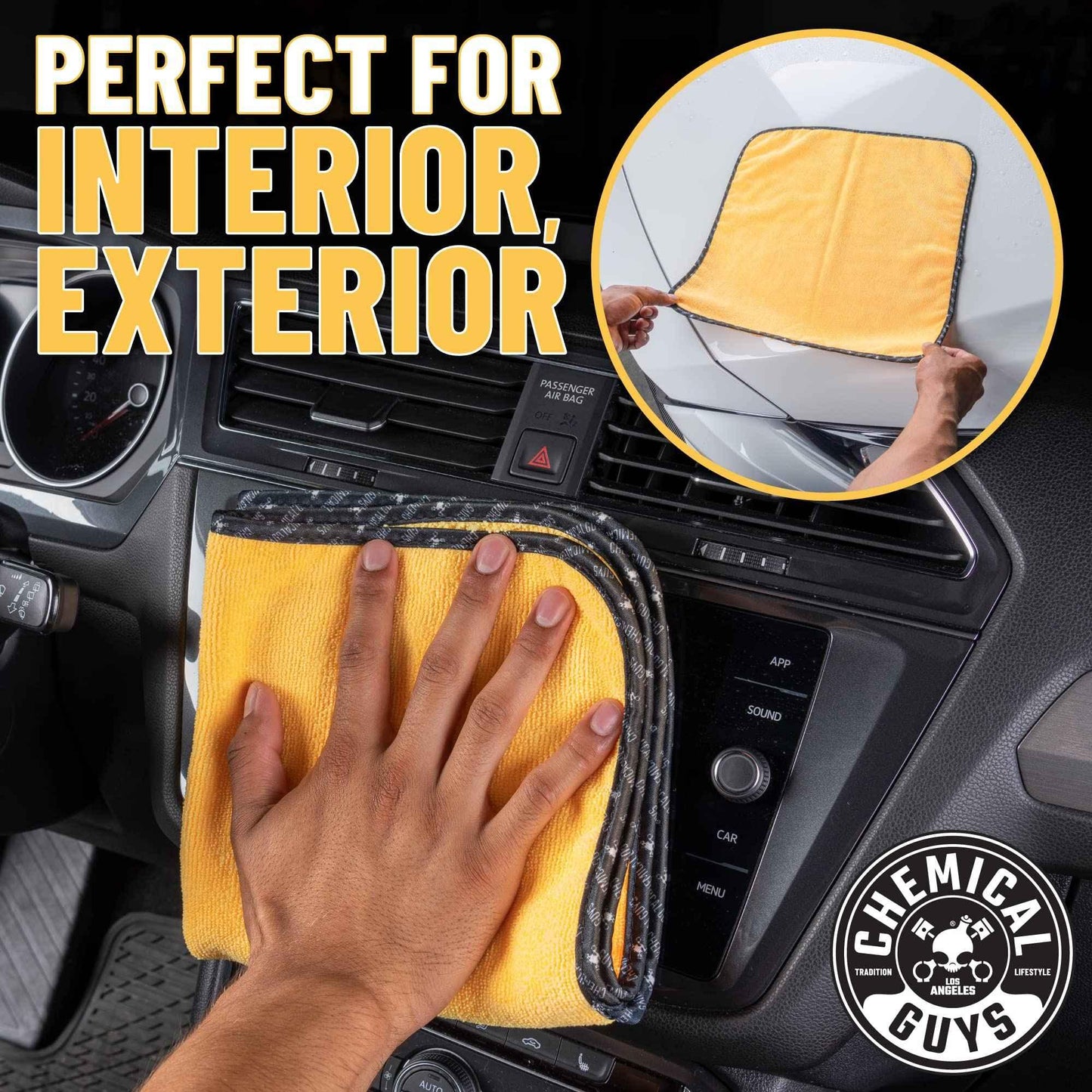 Chemical Guys MIC_506_12 Professional Grade Premium Microfiber Towels, Gold (16 Inch x 16 Inch) (Pack of 12) - Safe for Car Wash, Home Cleaning & Pet Drying Cloths - Track Minded HPDE, LLC