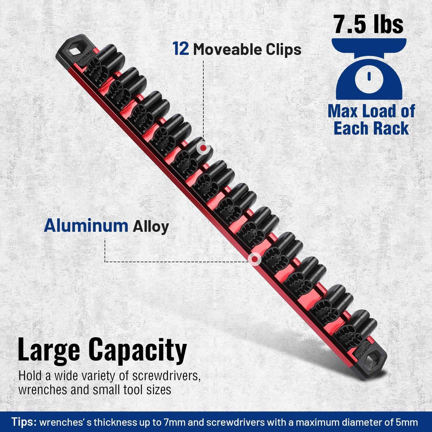 WORKPRO Magnetic Screwdriver Organizer and Wrench Organizer, Aluminum Rail Magnetic Tool Organizer, Tool Holder, Toolbox Organization, 12-Slot Screwdriver and Wrench Holder (Tools not Included) - Track Minded HPDE, LLC